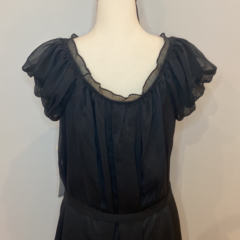 NWT Vintage Luca Couture mini dress puff sleeve black belted stretch appliqué - Picture 6 of 11